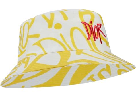 dior shawn hat|DIOR AND SHAWN Bucket Hat White and Yellow Cotton Canvas.